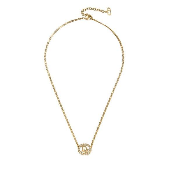 Authentic Christian Dior Vintage Rhinestone Crystal Round Necklace Gold Plated - Picture 4 of 10